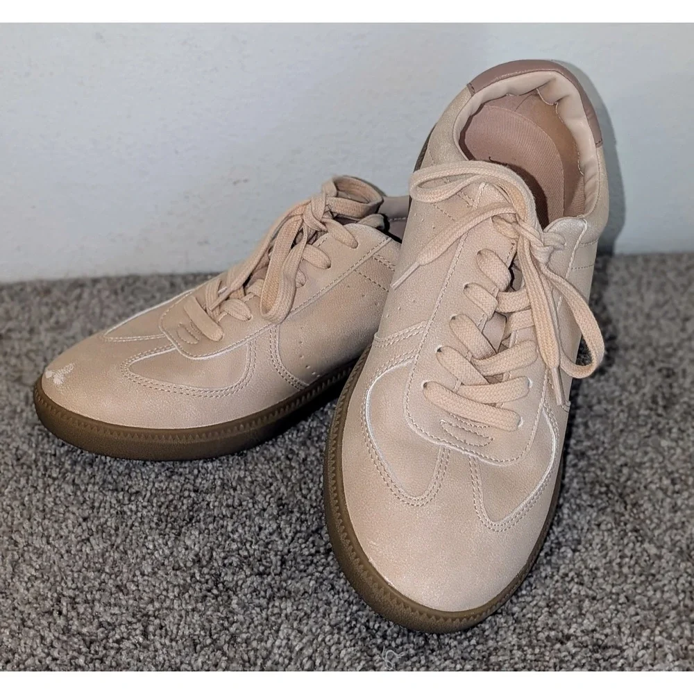 J. Crew Lace Up Sneakers Tan Suede Gum Sole Women's Size‎ 8.5 NWT Flaw $108
